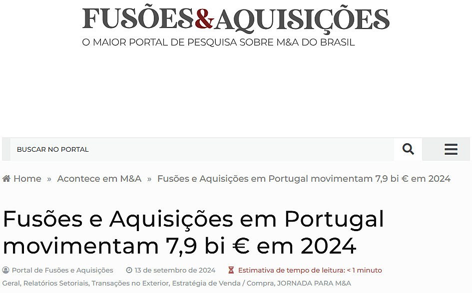 Fuses e Aquisies em Portugal movimentam 7,9 bi  em 2024